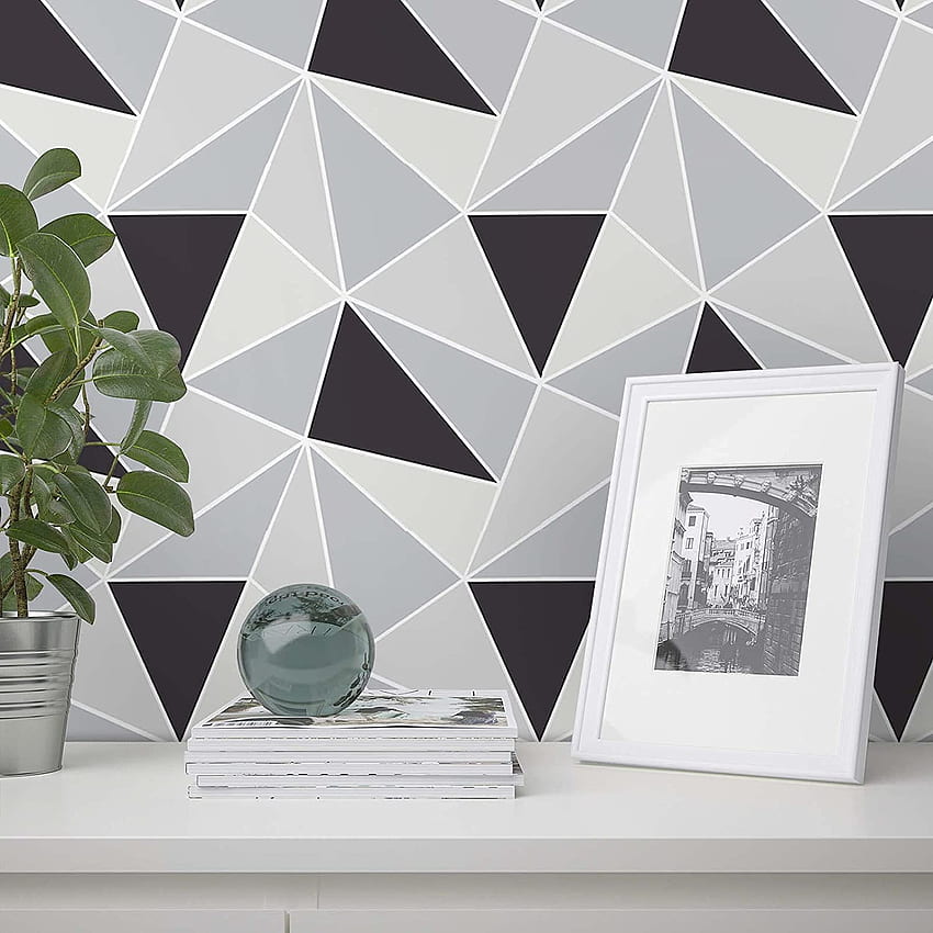 Buy Geometric Black and White Gray Self Adhesive Peel and Stick Splicable Removable Thick PVC Vinly Film for Bedroom Kitchen Cabinet Furniture Office Shelf Paper 17.7Ã78.7 Online in Indonesia. B07Z3B2VJK, Black Grey Geometric HD phone wallpaper